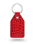 Rectangular leather key fob, red croc, front