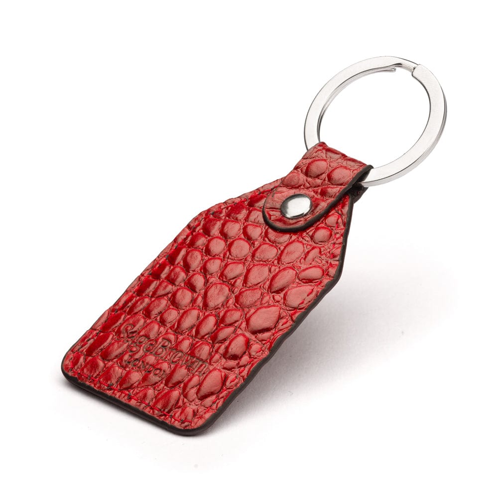 Rectangular leather key fob, red croc, back