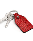 Rectangular leather key fob, red croc, front view