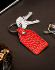 Rectangular leather key fob, red croc, lifestyle