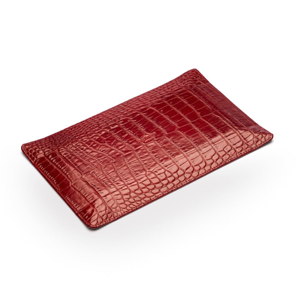 Rectangular leather valet tray, red croc with black, flat base