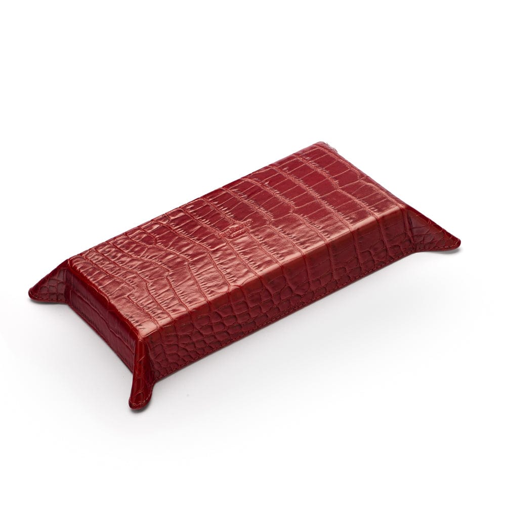 Rectangular leather valet tray, red croc with black, base