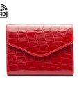 RFID Large leather purse with 15 CC, red croc, front