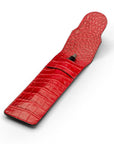 Single leather pen case, red croc, open