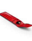 Single leather pen case, red croc, inside