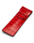 Single leather pen case, red croc, front