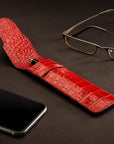 Single Leather Pen Case - Red Croc