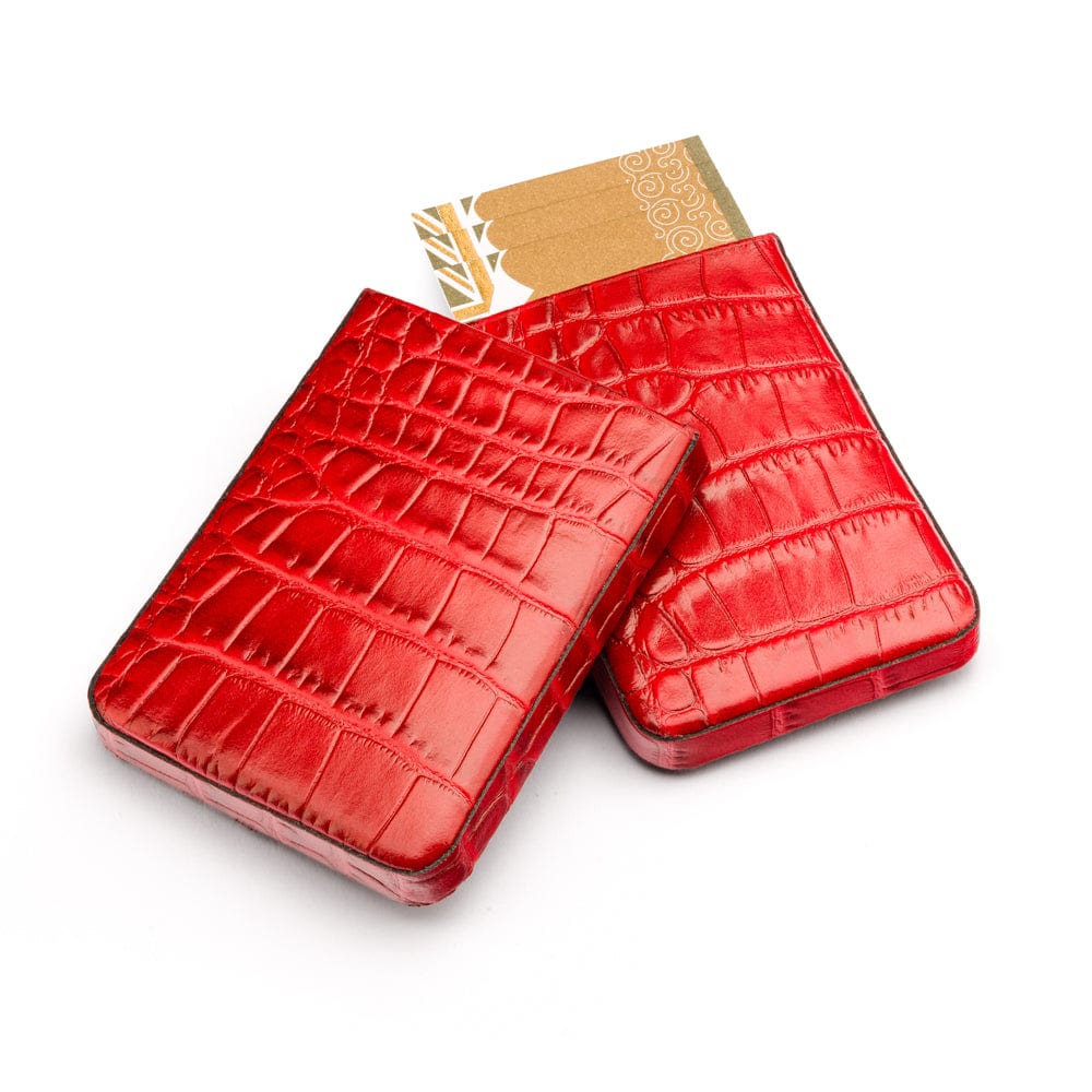 Pull apart business card holder, red croc, open