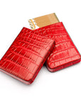 Pull apart business card holder, red croc, open