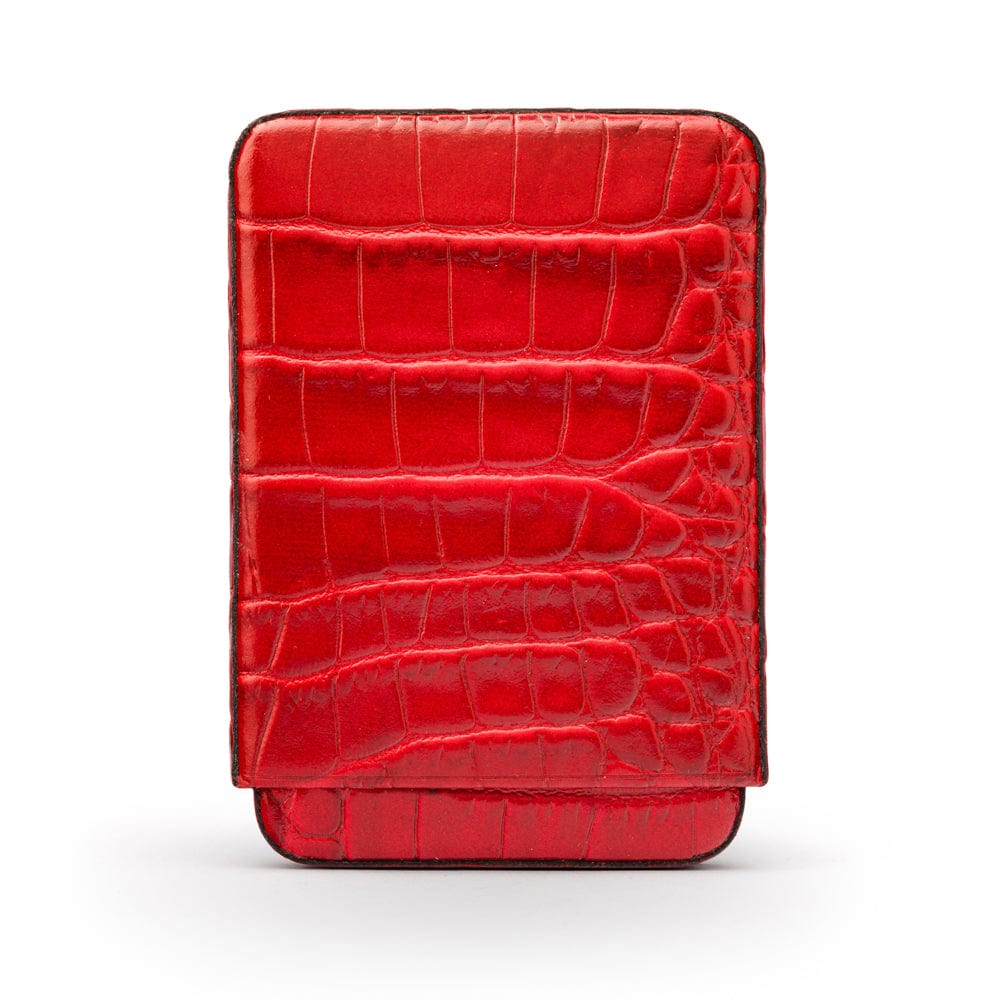Pull apart business card holder, red croc, front