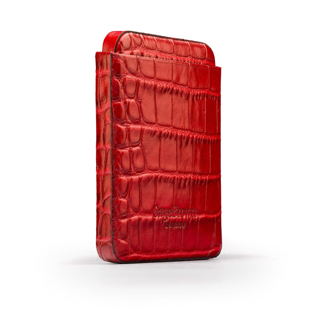 Pull apart business card holder, red croc, back