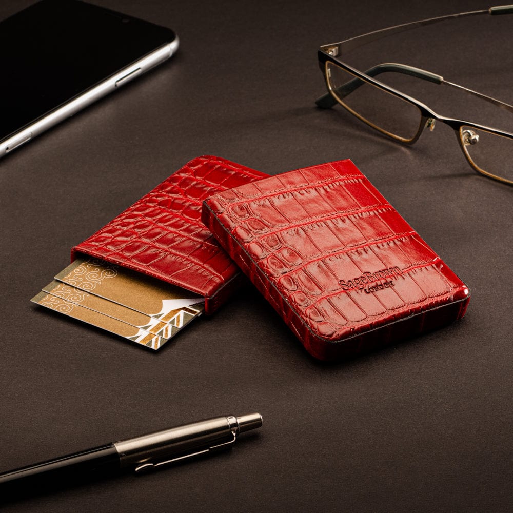 Pull apart business card holder, red croc, lifestyle