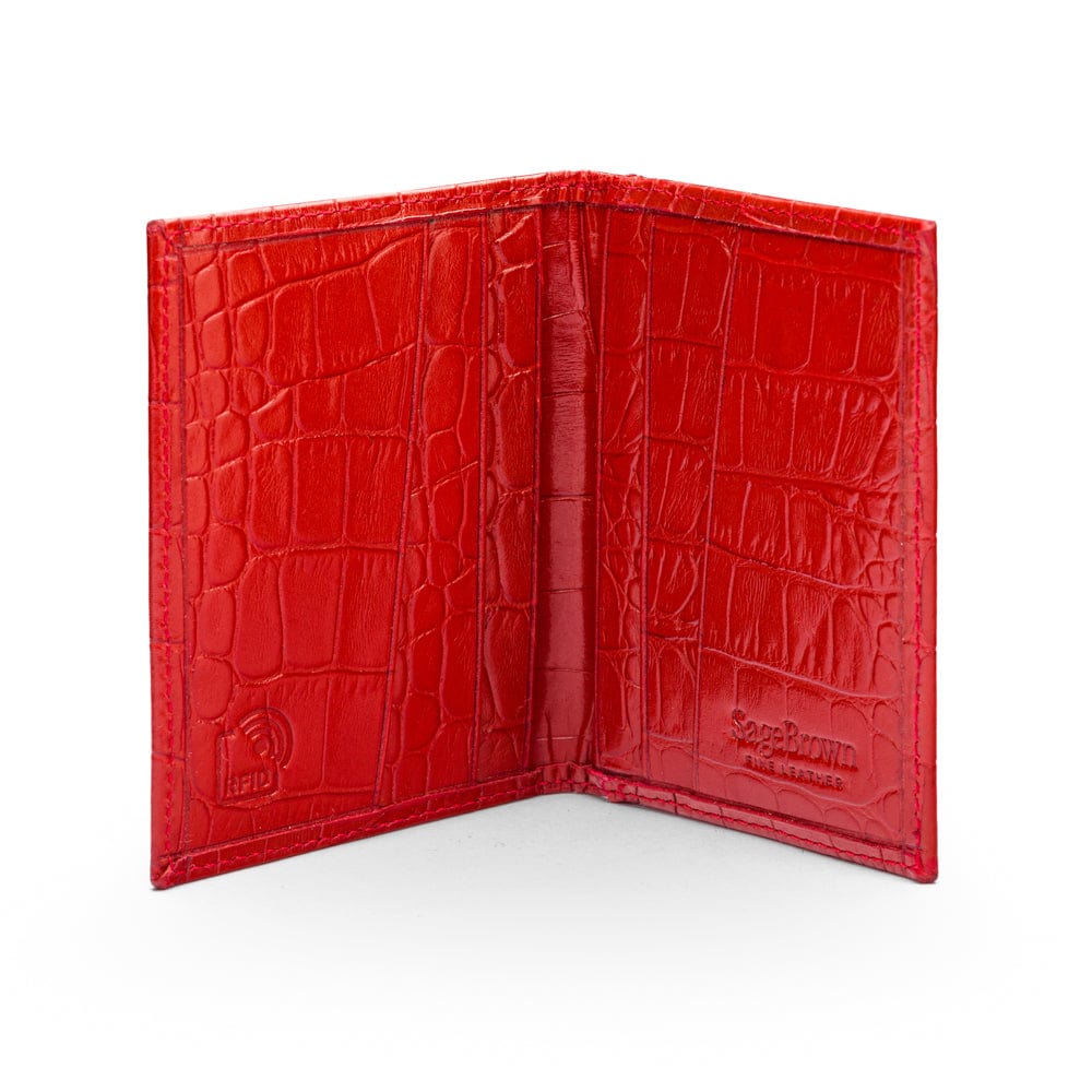 RFID leather credit card holder, red croc, inside