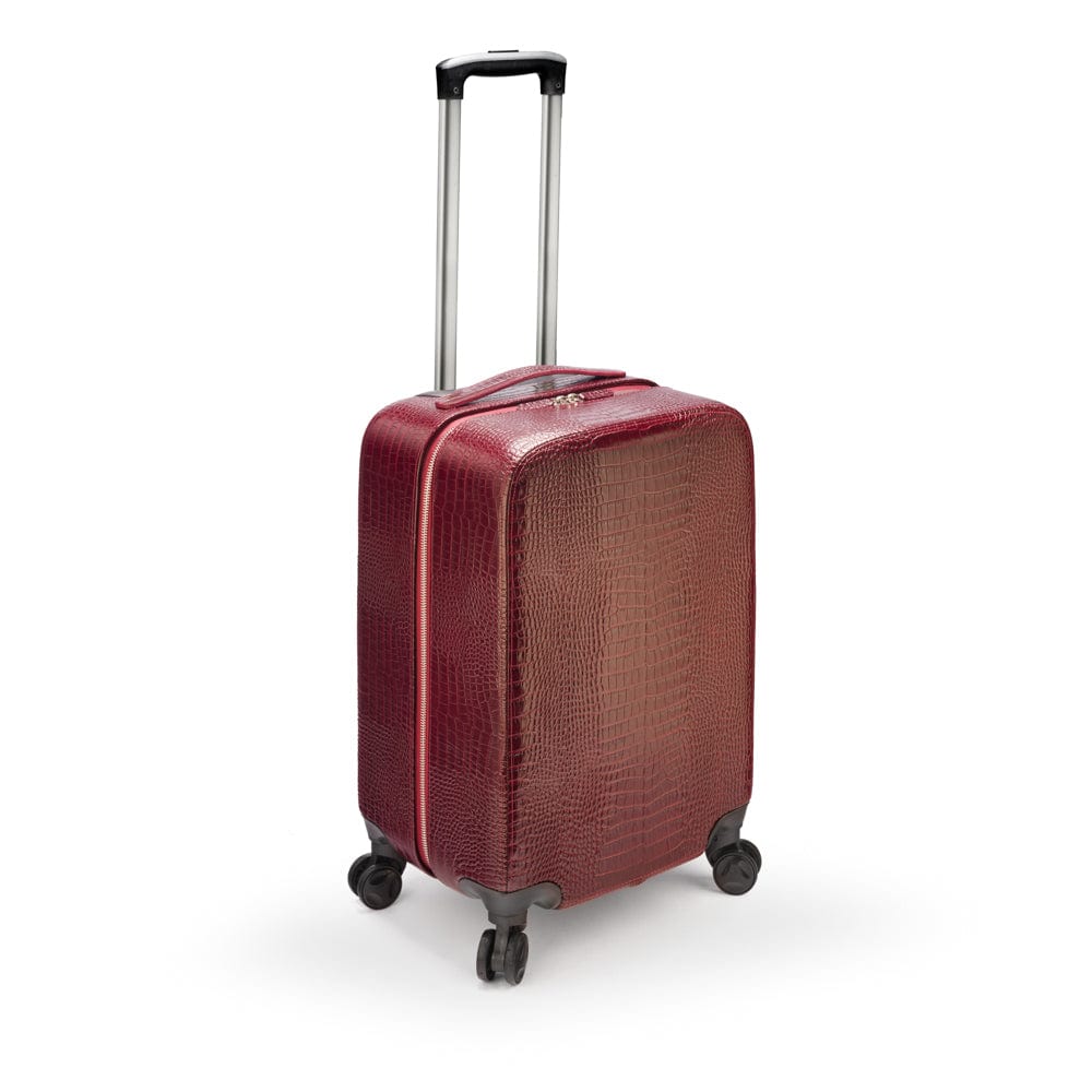 Small leather suitcase, burgundy croc, side