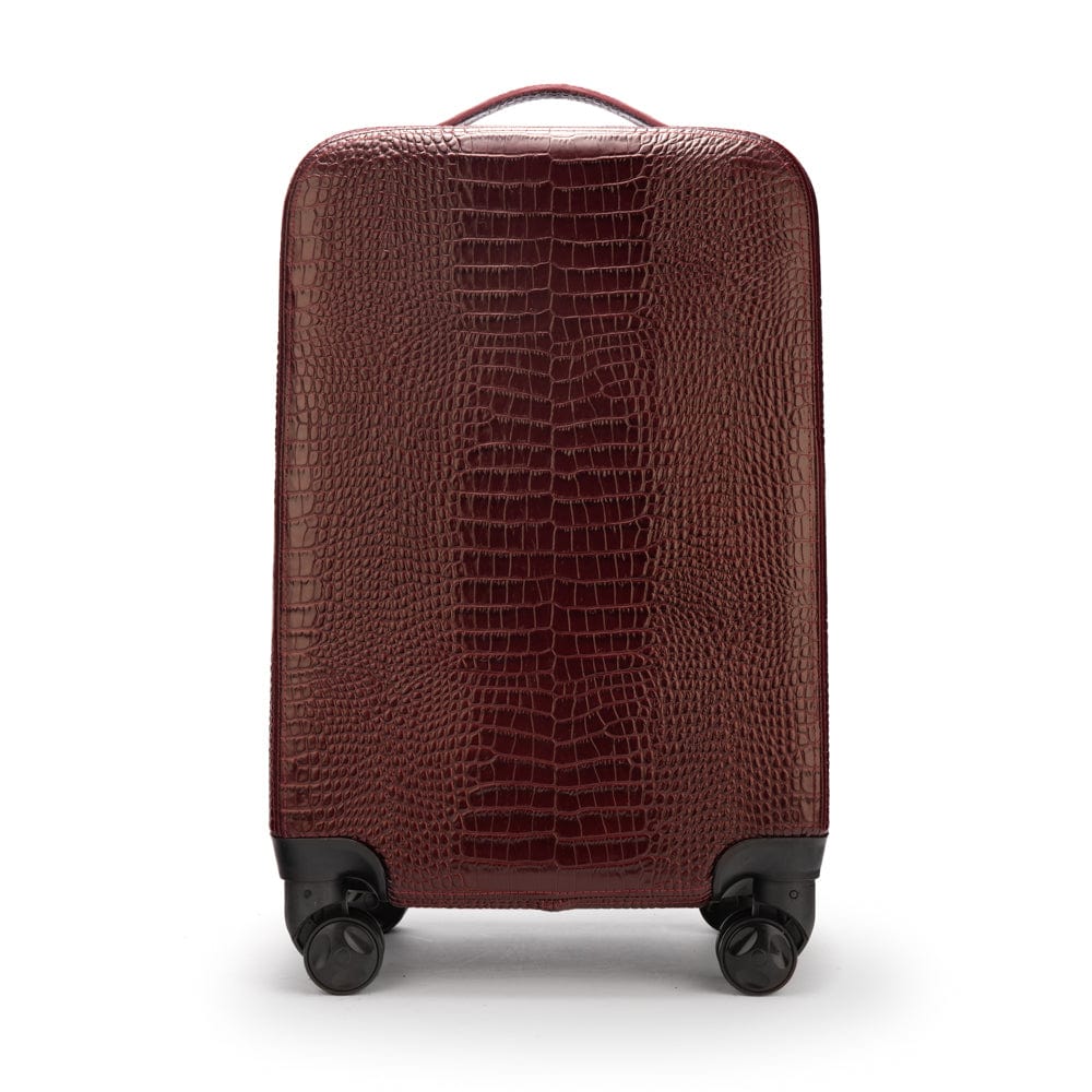 Small leather suitcase, burgundy croc, front
