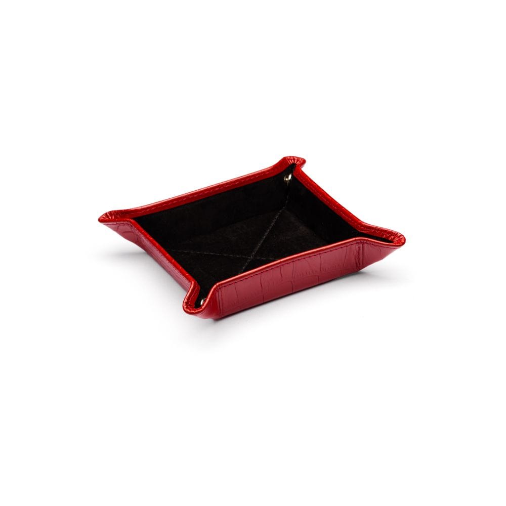 Small leather valet tray, red croc