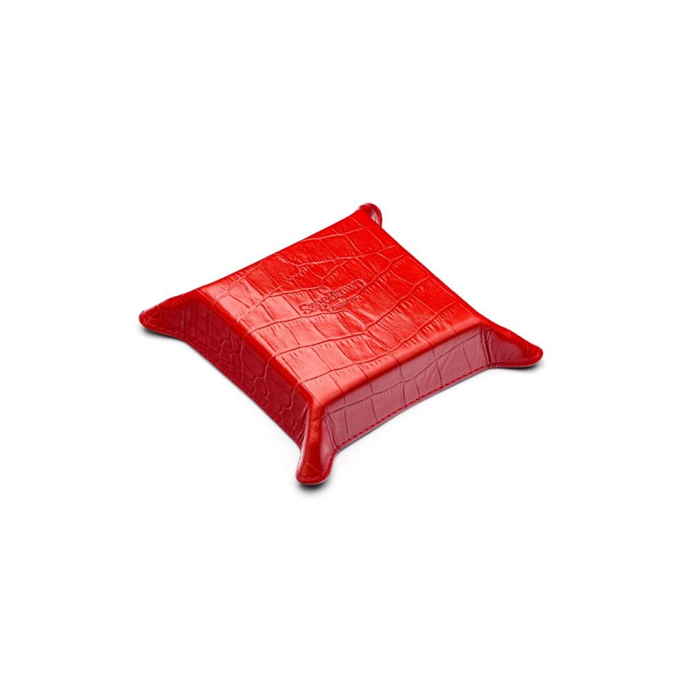 Small leather valet tray, red croc, base