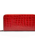 Tall leather zip around accordion purse, red croc, back