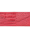 Triangular leather glasses case, red croc, front