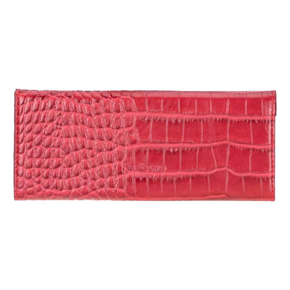 Triangular leather glasses case, red croc, back view