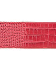 Triangular leather glasses case, red croc, back view