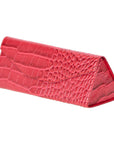 Triangular leather glasses case, red croc, front side