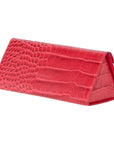 Triangular leather glasses case, red croc, back side