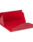 Triangular leather glasses case, red croc, open