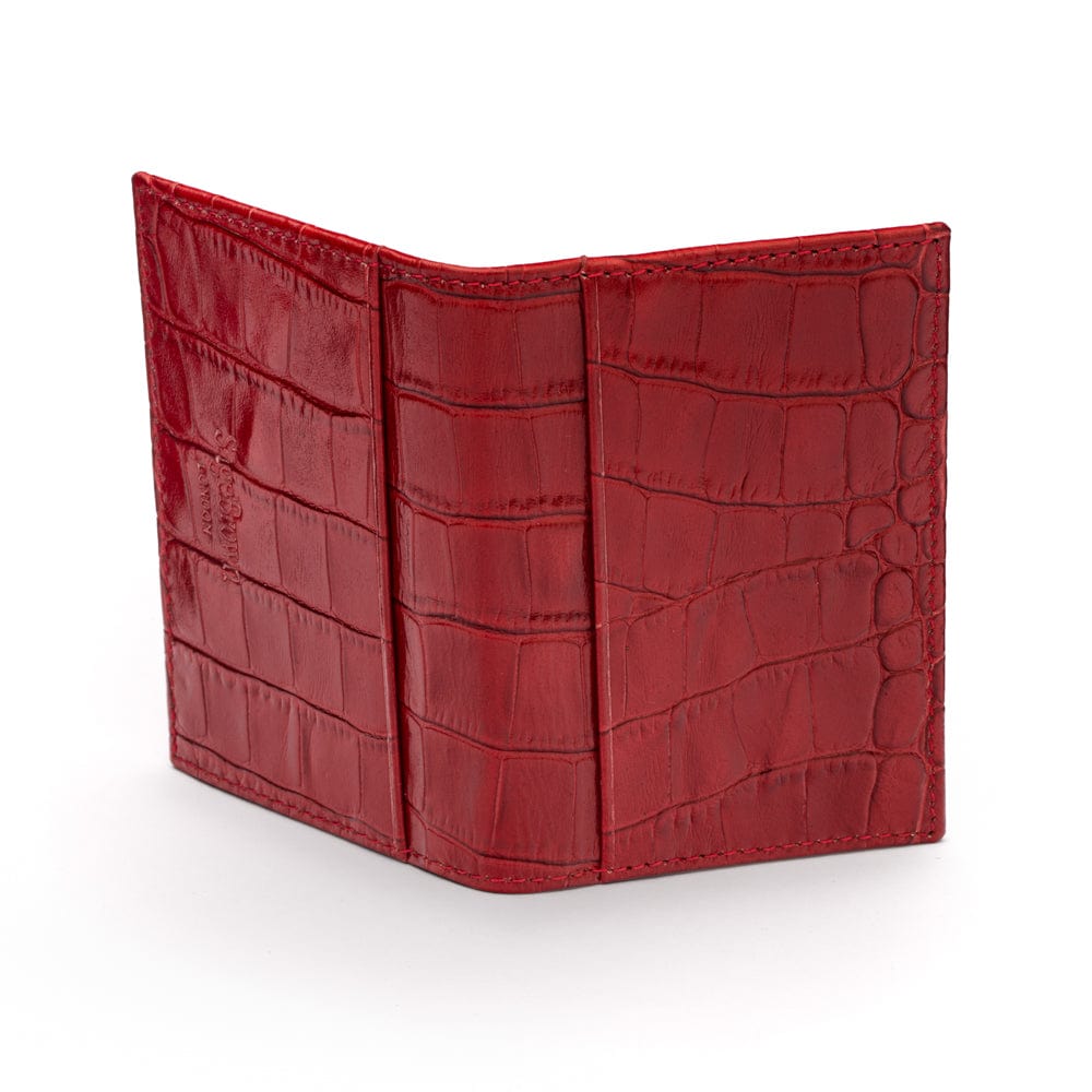 Leather travel card wallet, red croc with black, back