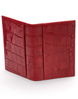 Leather travel card wallet, red croc with black, back