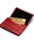 Leather business card holder with magnetic closure, red croc, inside