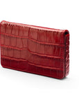 Leather business card holder with magnetic closure, red croc, side