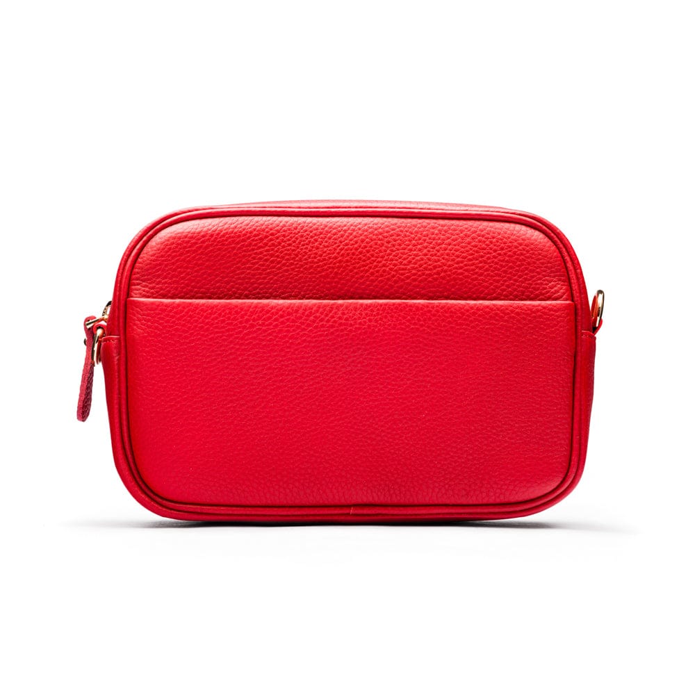 Leather cross body camera bag, red, front
