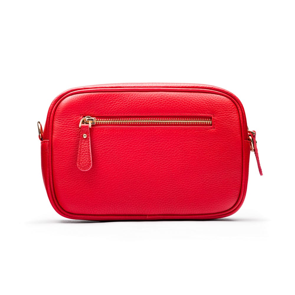 Leather cross body camera bag, red, back