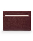 Flat leather credit card wallet 4 CC, burgundy pebble grain, front