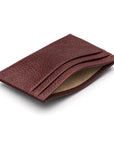 Flat leather credit card wallet 4 CC, burgundy pebble grain, inside