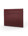 Flat leather credit card wallet 4 CC, burgundy pebble grain, side