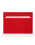 Flat leather credit card wallet 4 CC, red pebble grain, front