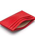 Flat leather credit card wallet 4 CC, red pebble grain, inside