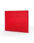 Flat leather credit card wallet 4 CC, red pebble grain, front