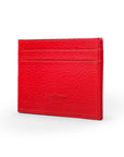 Flat leather credit card wallet 4 CC, red pebble grain, back