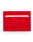 Flat ostrich leather credit card case, red ostrich leather, front