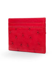 Flat ostrich leather credit card case, red ostrich leather, side