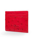 Flat ostrich leather credit card case, red ostrich leather, back