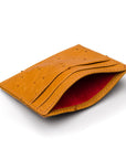 Flat ostrich leather credit card case, tan ostrich leather, front