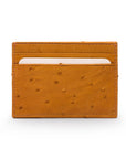 Flat ostrich leather credit card case, tan ostrich leather, front