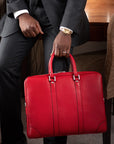 15" leather laptop bag, red, lifestyle