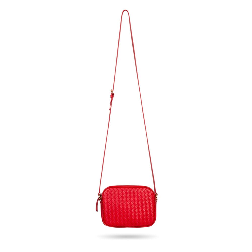Ivy woven camera bag, red, with shoulder strap