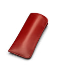 Large leather glasses case. soft red, front