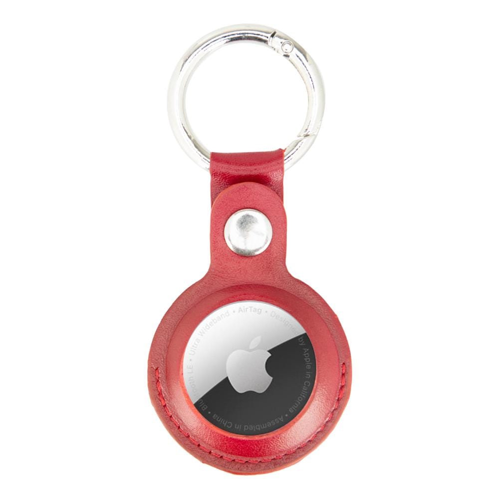 Leather air tag holder, red, front